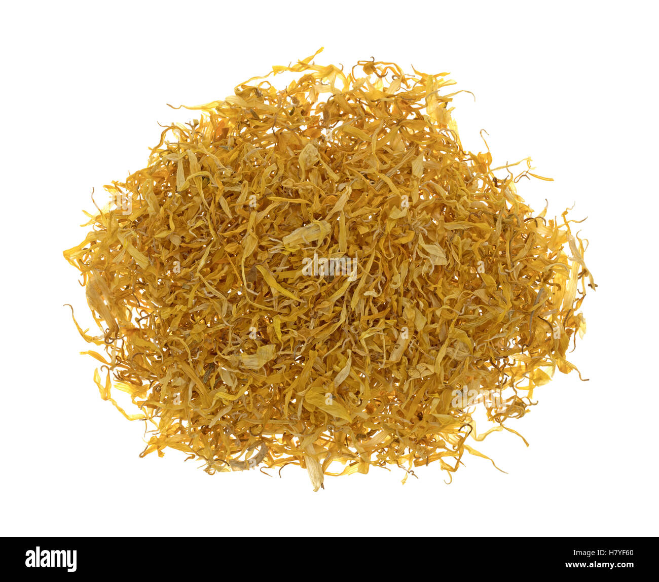 Top view of a portion of shredded and dried calendula flower petals ...