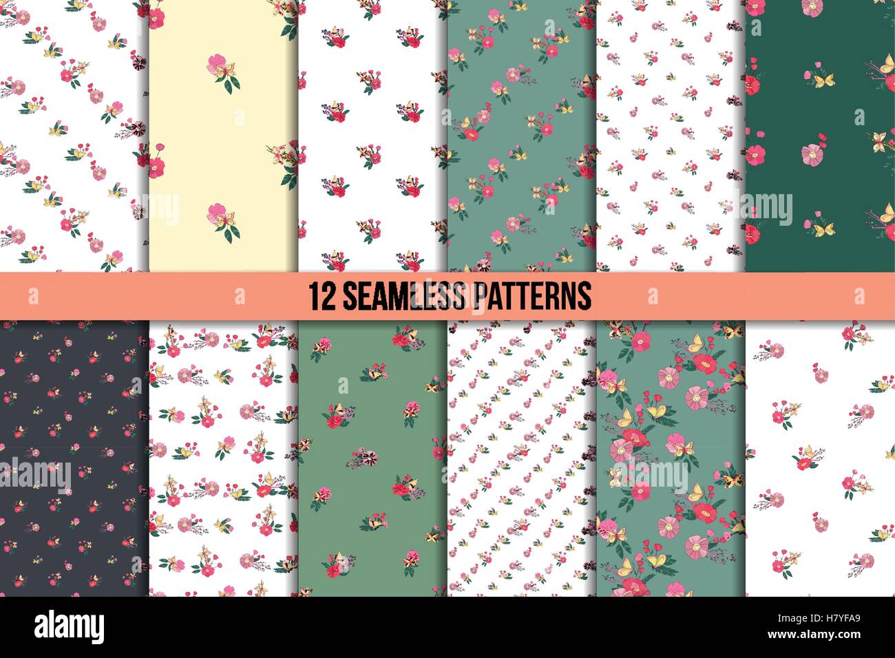 Seamless Vintage Wildflowers Pattern Set Stock Vector Image & Art - Alamy