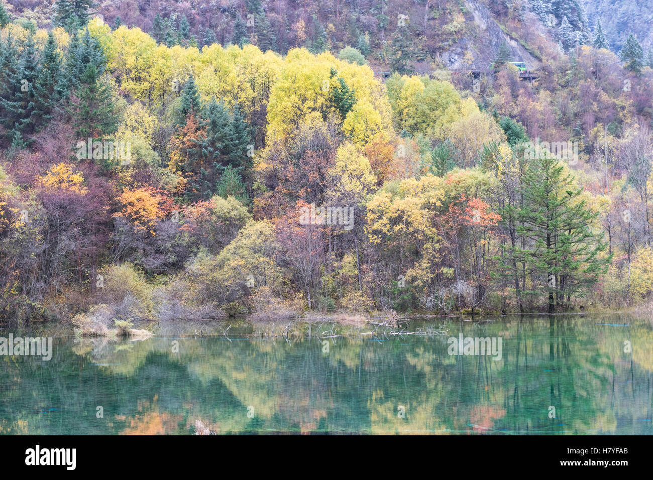 Peaceful lake view at Jiuzhaigou National Park in Sichuan province, China in October 2016 Stock Photo