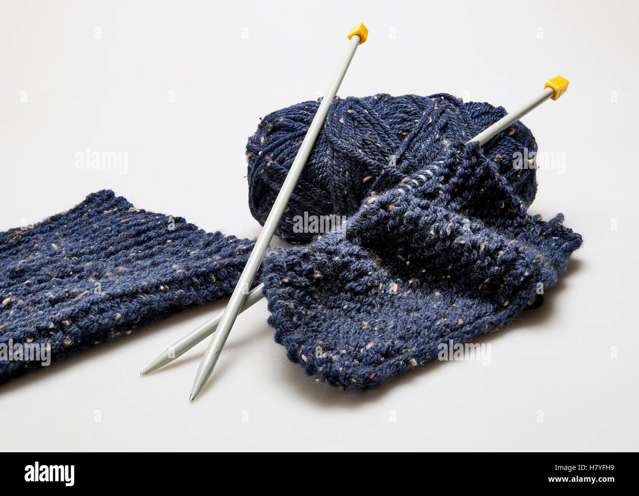 Knitting material and handcraft tools on white background Stock Photo ...