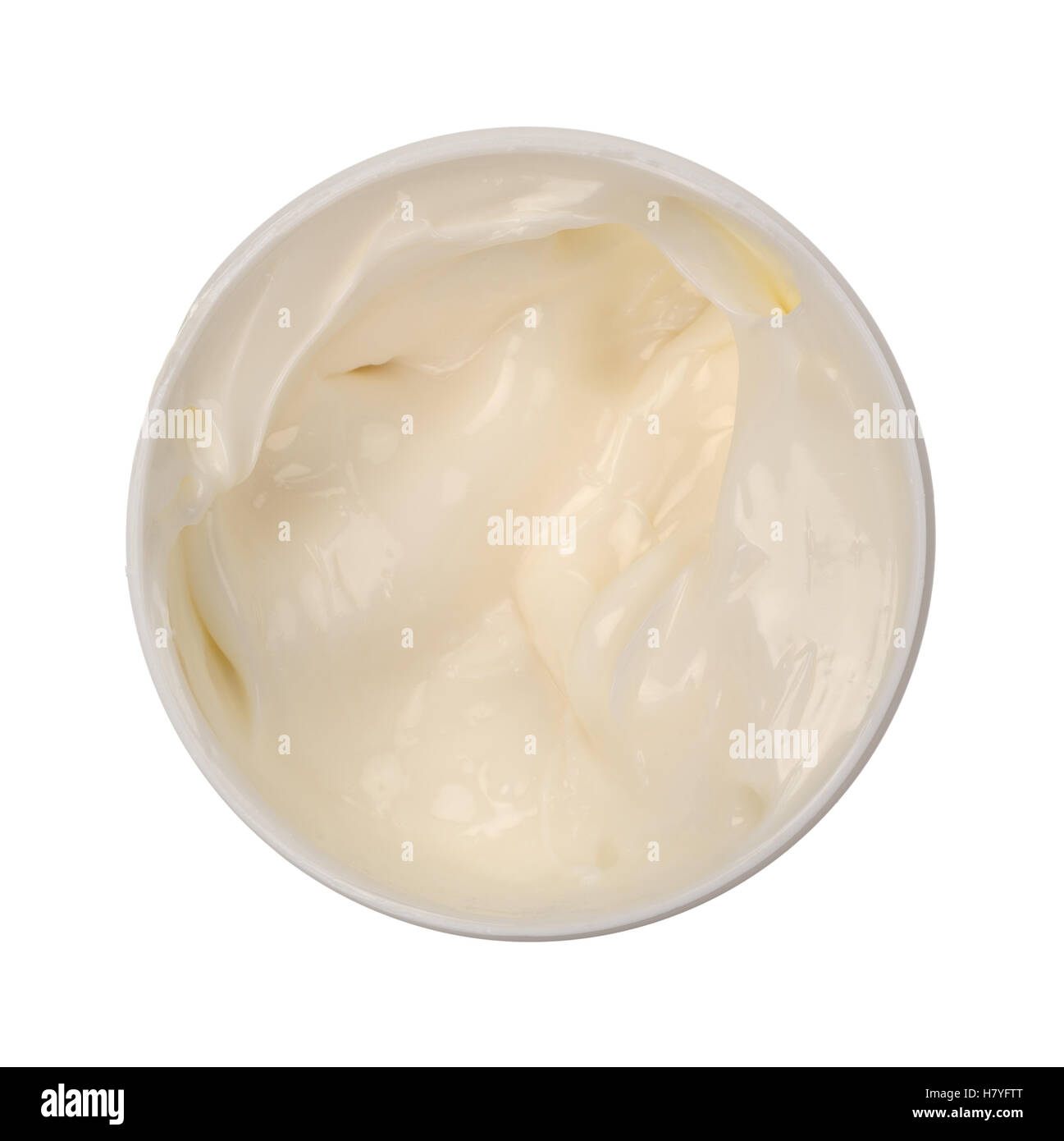 Top view of a container of cocoa butter cream skin lotion isolated on a white background. Stock Photo