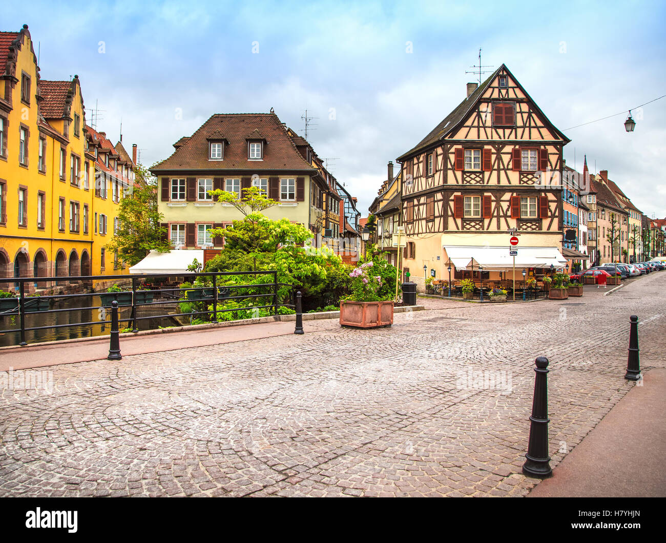 Colmar, Petit Venice, canal bridge and traditional half timbered colorful houses. Alsace, France. Stock Photo