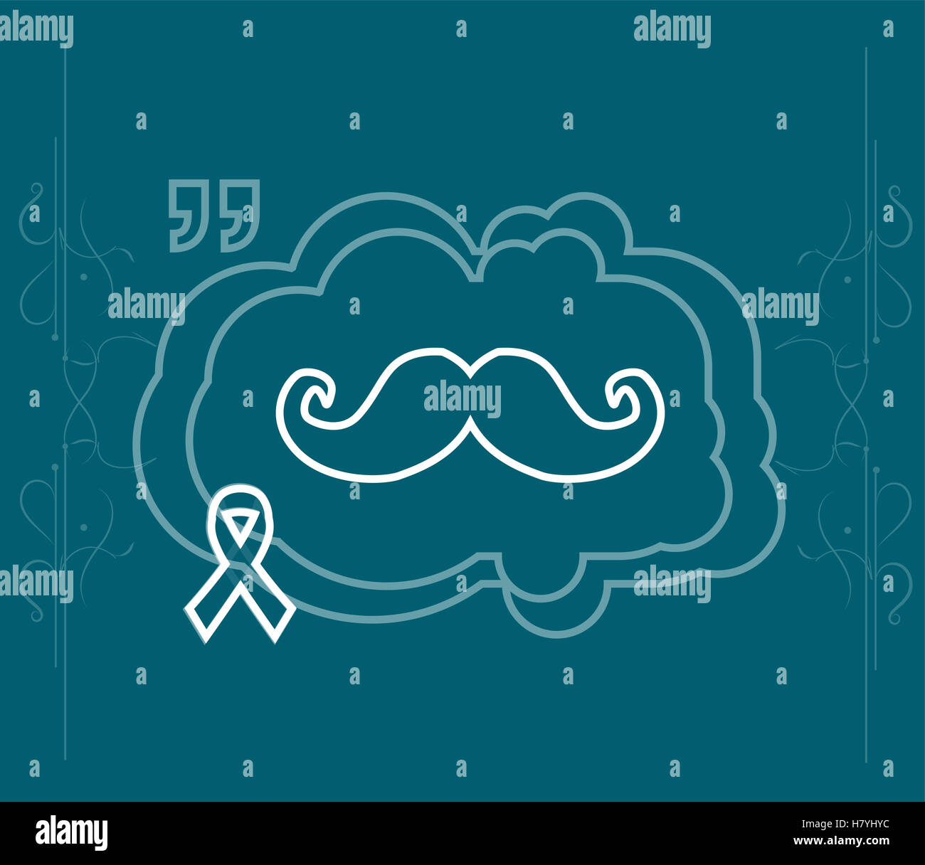 Prostate cancer ribbon awareness on blue background. white ribbon with mustache. Graves Disease, Stock Photo