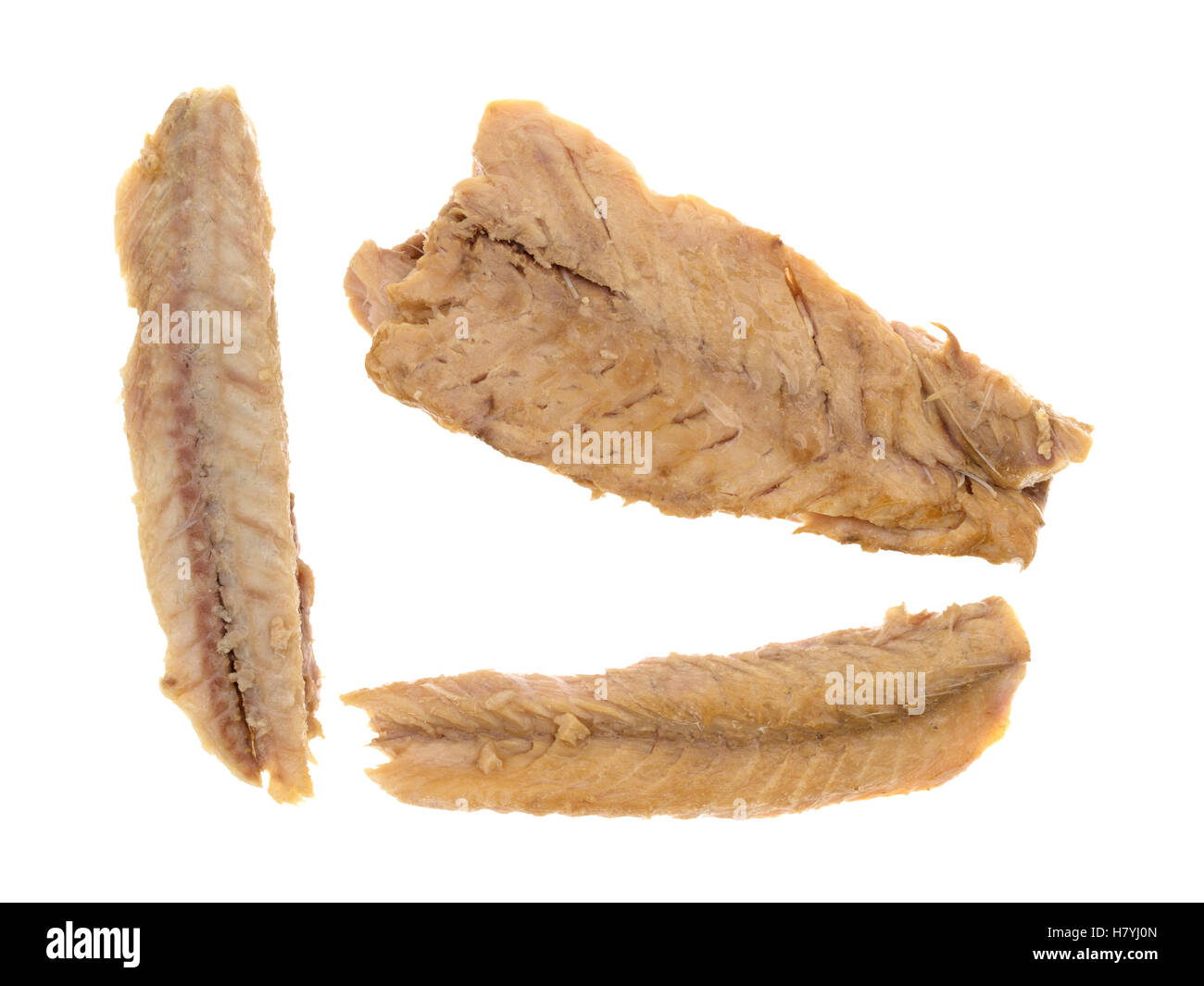 Top view of skinless mackerel fillets on a white background. Stock Photo