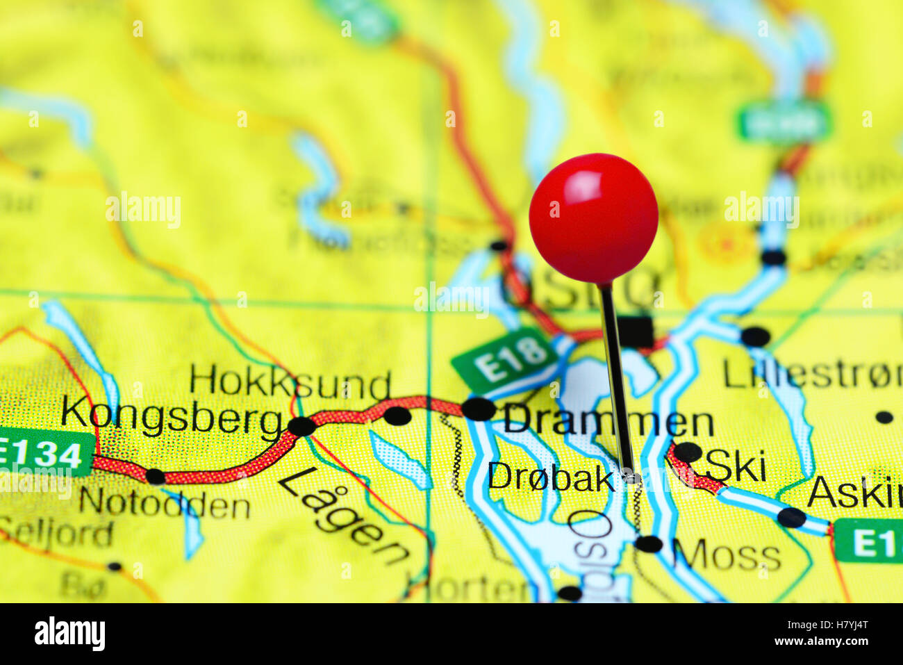 Drobak pinned on a map of Norway Stock Photo Alamy