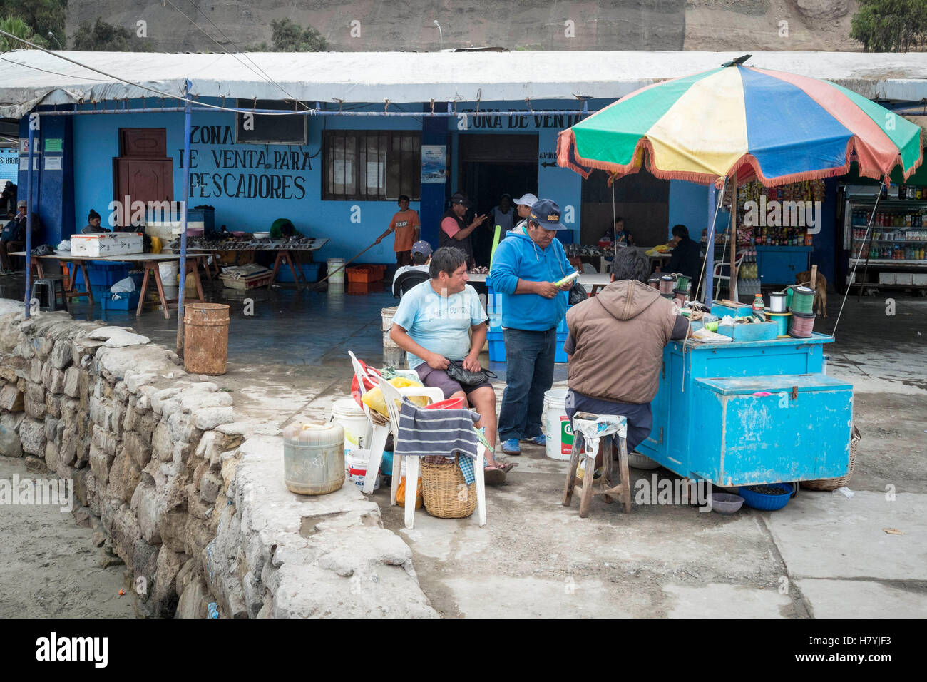 Chorrillos fishing harbour and market Lima , Peru Stock Photo