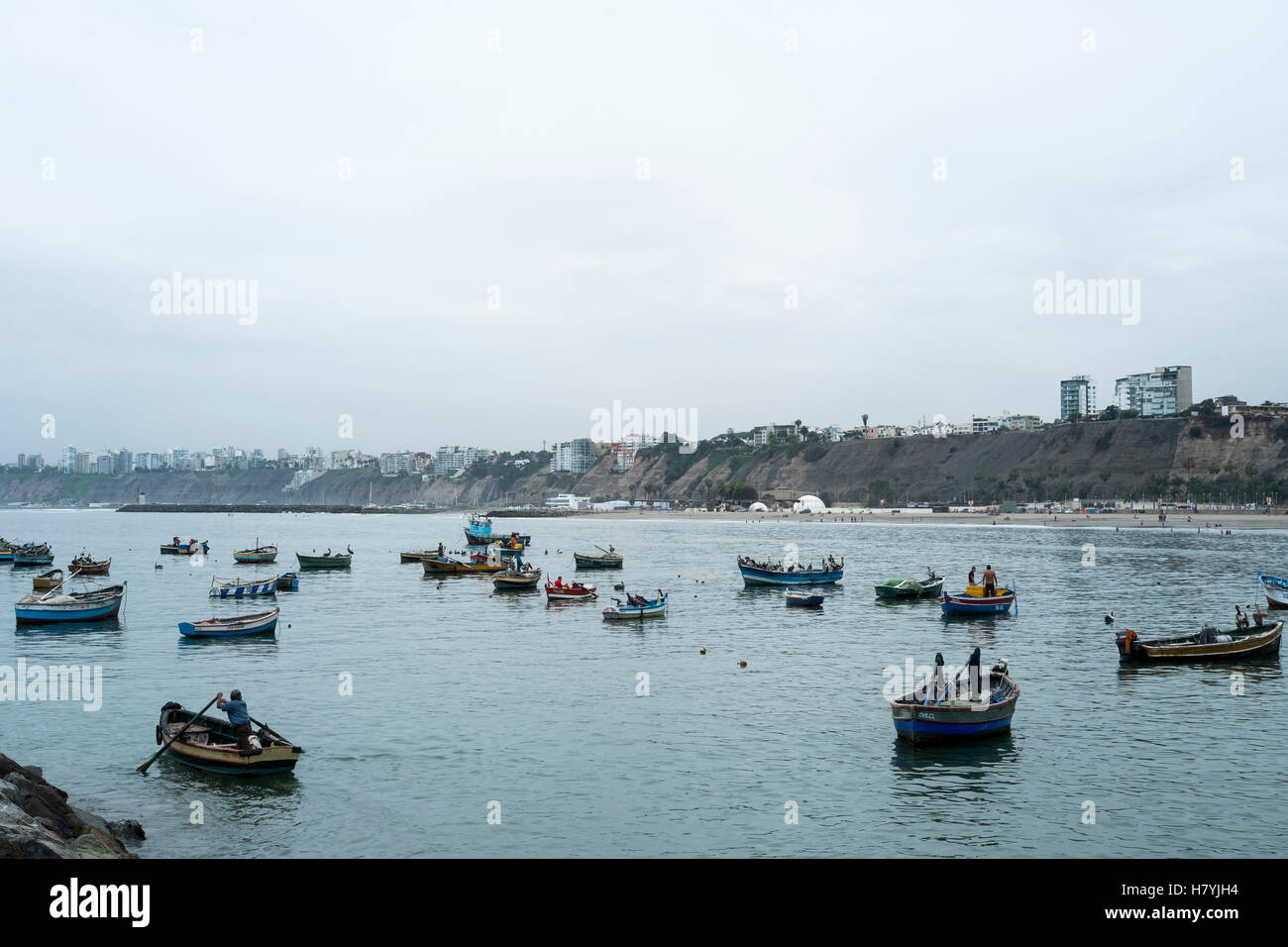 Chorrillos fishing harbour and market Lima , Peru Stock Photo