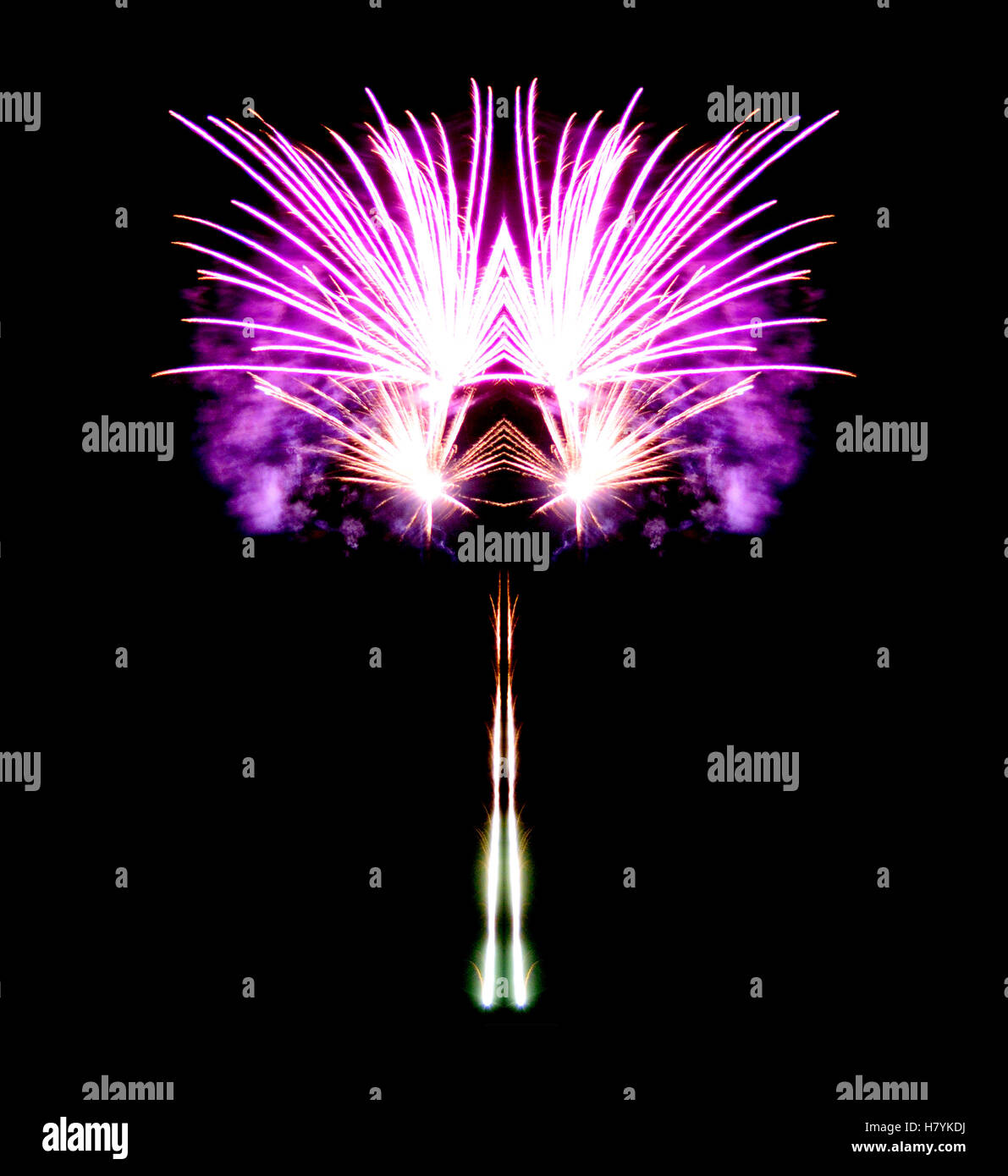 Firework Tree - made by reflecting an image of an exploding firework Stock Photo