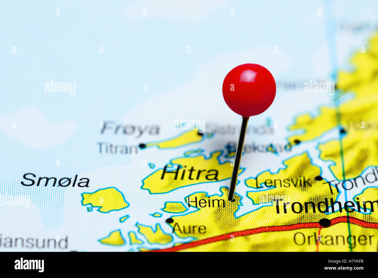 Heim pinned on a map of Norway Stock Photo