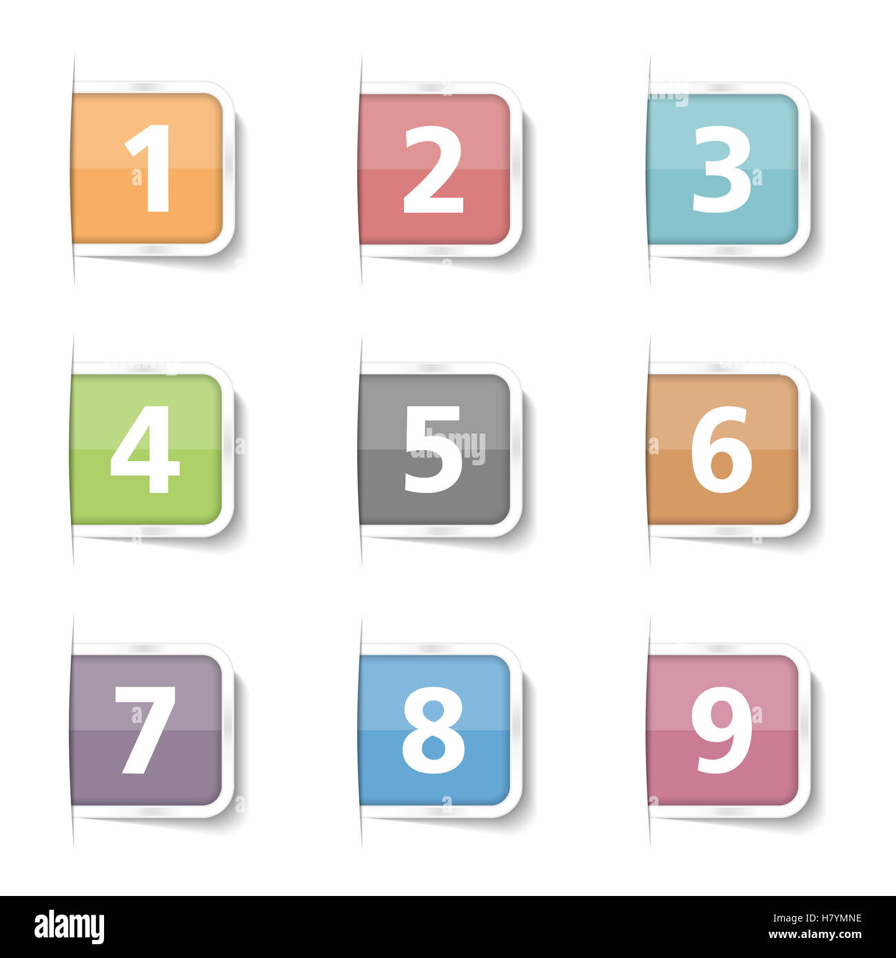 Tabs with numbers 1-9 Stock Photo