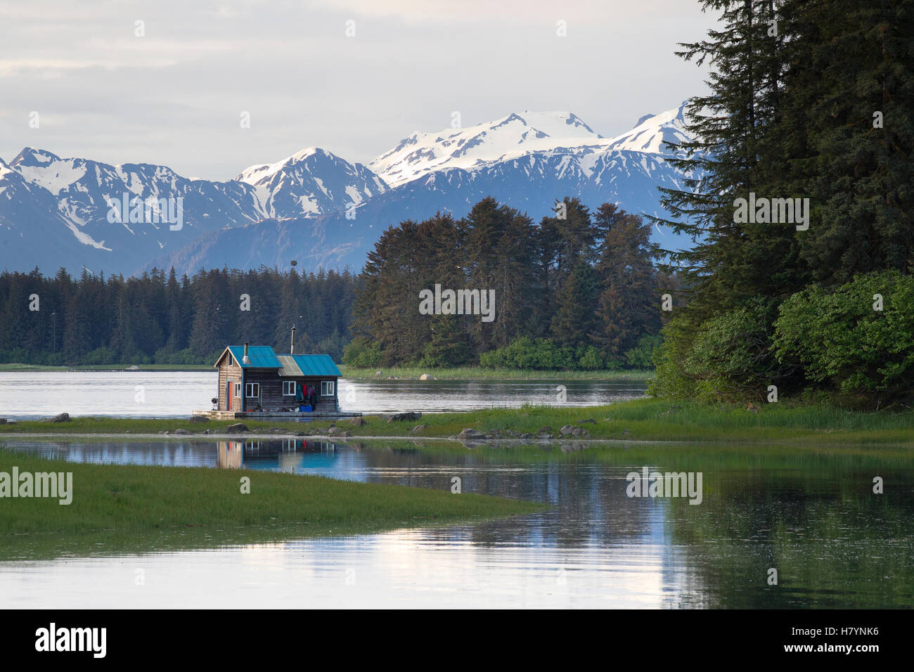 House along lake shore, Yakutat Bay, Yakutat, Alaska Stock Photo Alamy