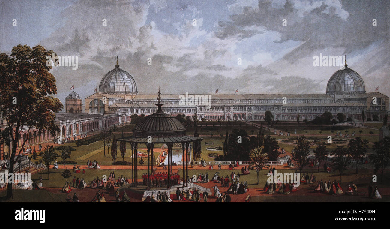 United Kingdom. London. The Chrystal Palace. Lithography of the Great Exhibition, 1851. Color. Stock Photo