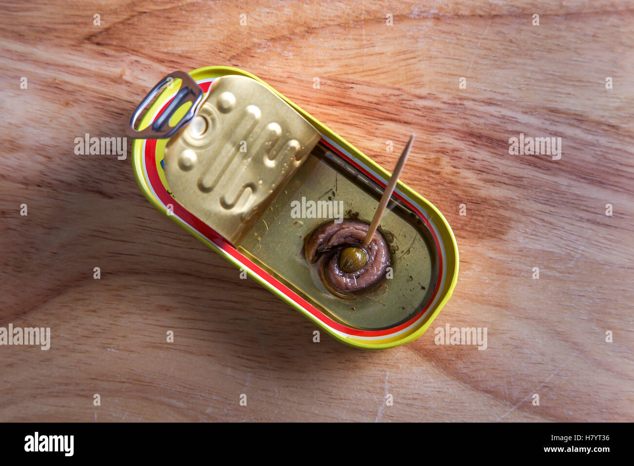 Last rolled fillet of anchovies in can Stock Photo Alamy
