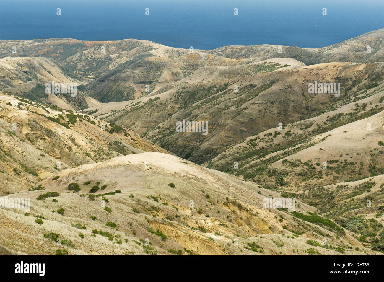 Eroded hillsides, Santa Rosa Island, Channel Islands National Park, California Stock Photo