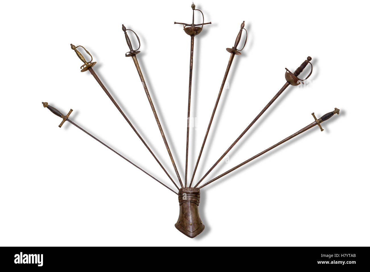 Metal swords. Seven different metal swords on white background Stock