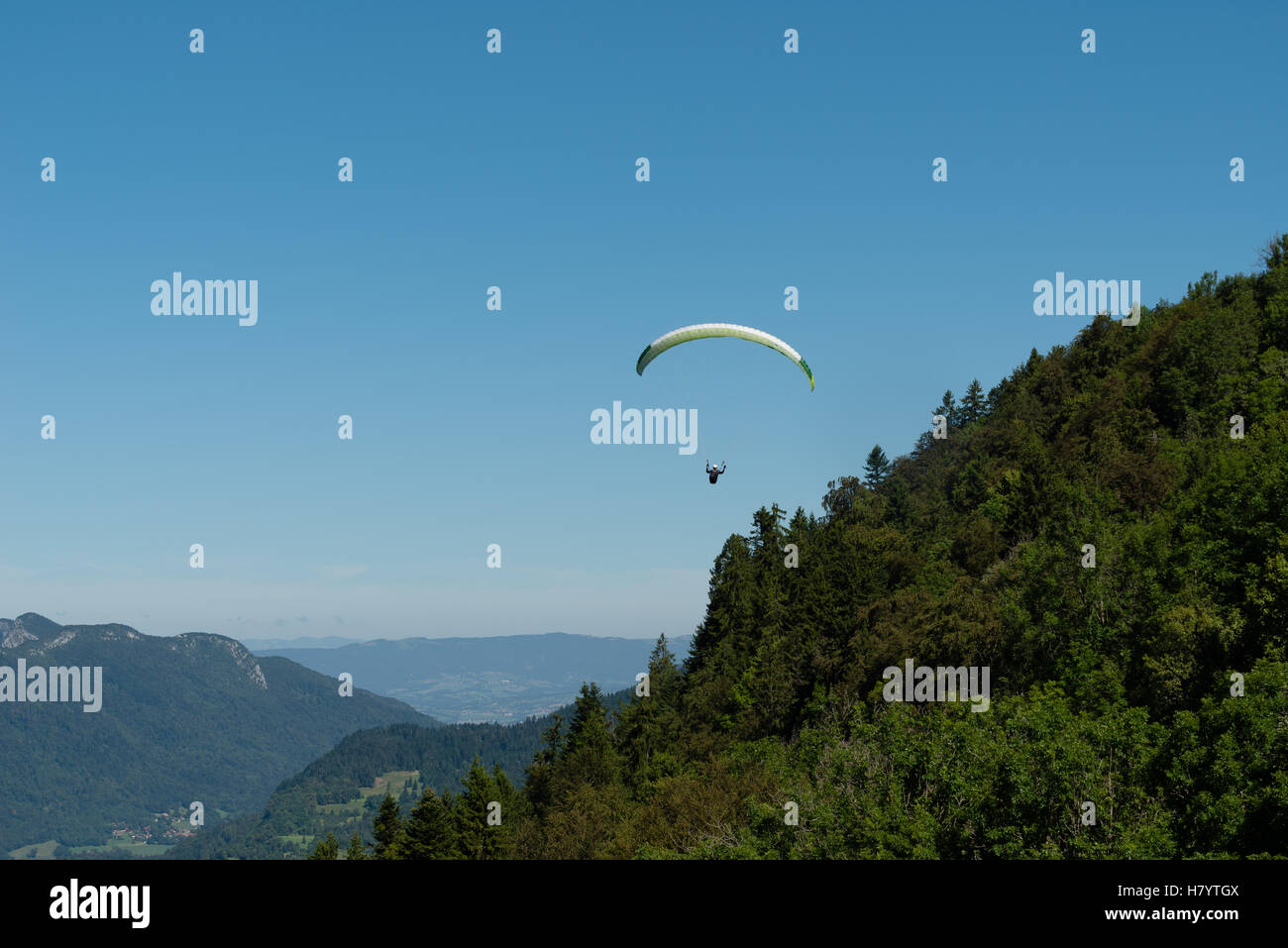 Paraglinding over Lac Annecy, France Stock Photo