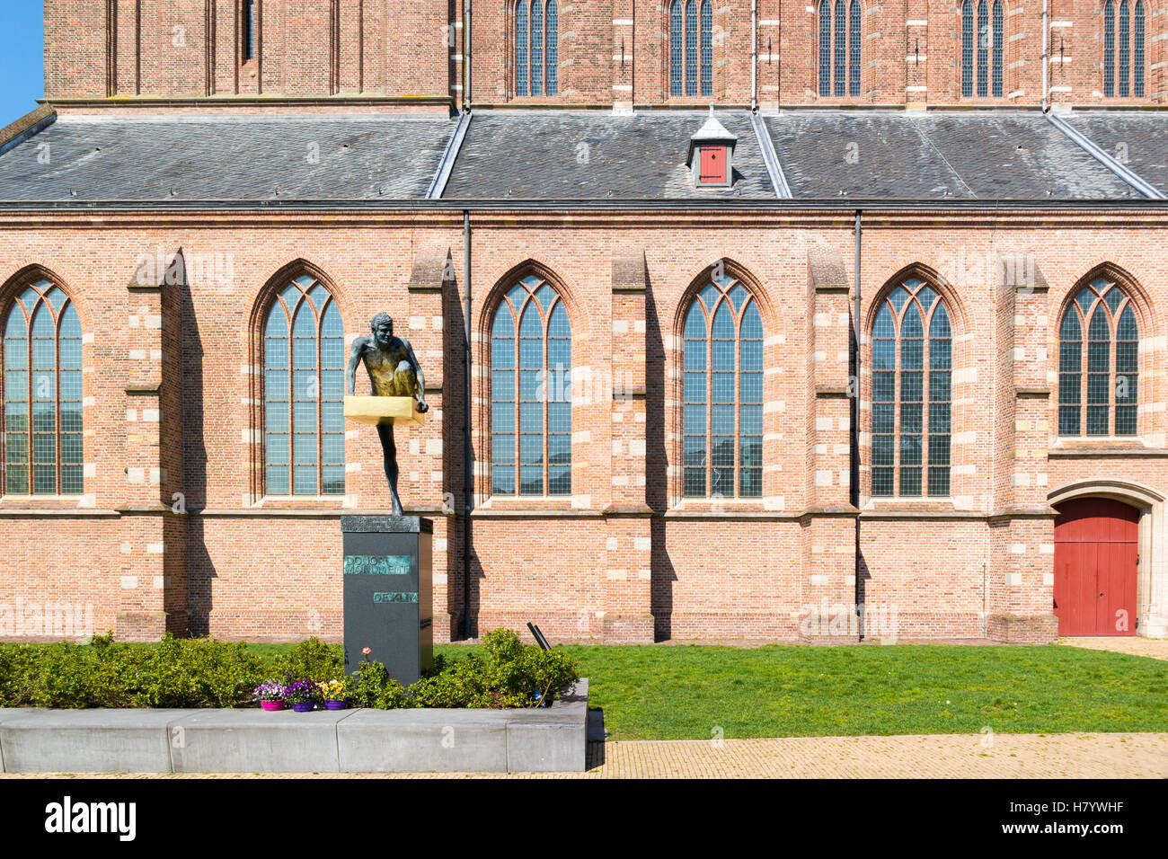 Donor memorial monument in front of Big Church in old town of Naarden, North Holland, Netherlands Stock Photo
