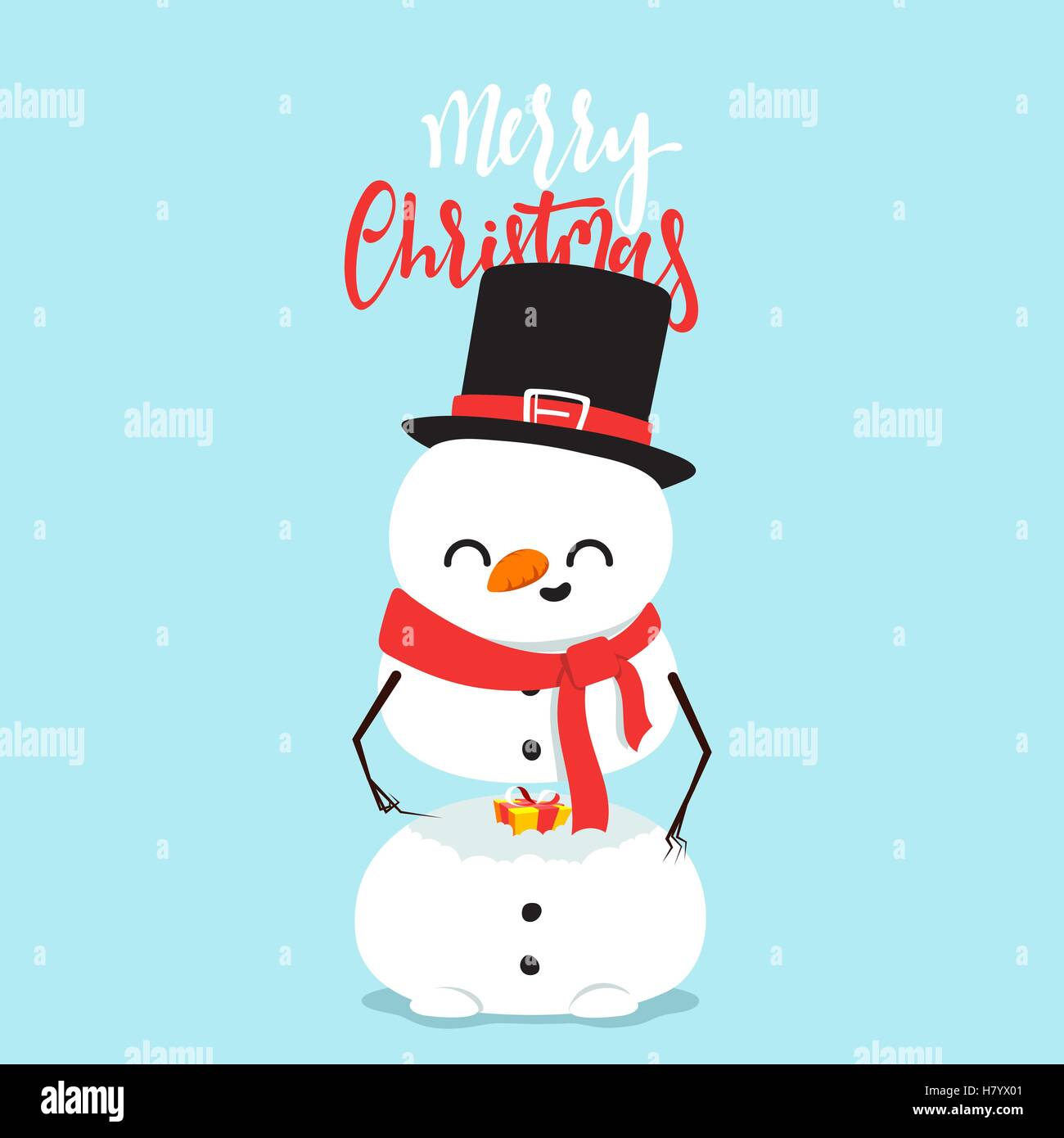 Snowman cartoon character in a flat style. Christmas character cheerful ...