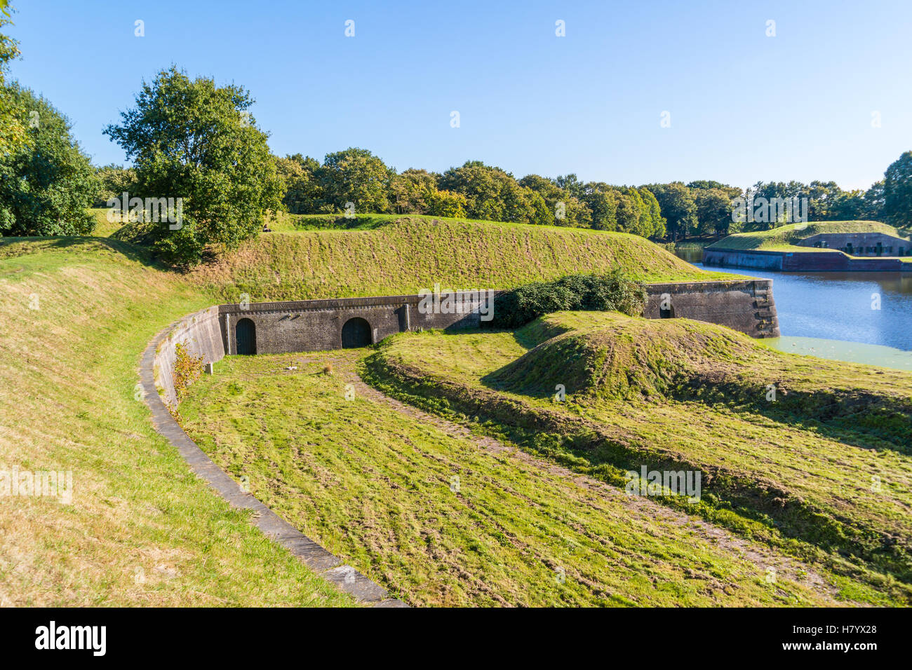 Bastion Oranje with barracks in old fortified town of Naarden, North Holland, Netherlands Stock Photo