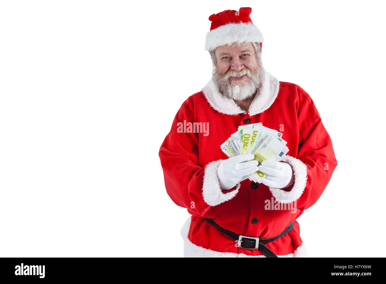 Santa claus showing currency notes Stock Photo
