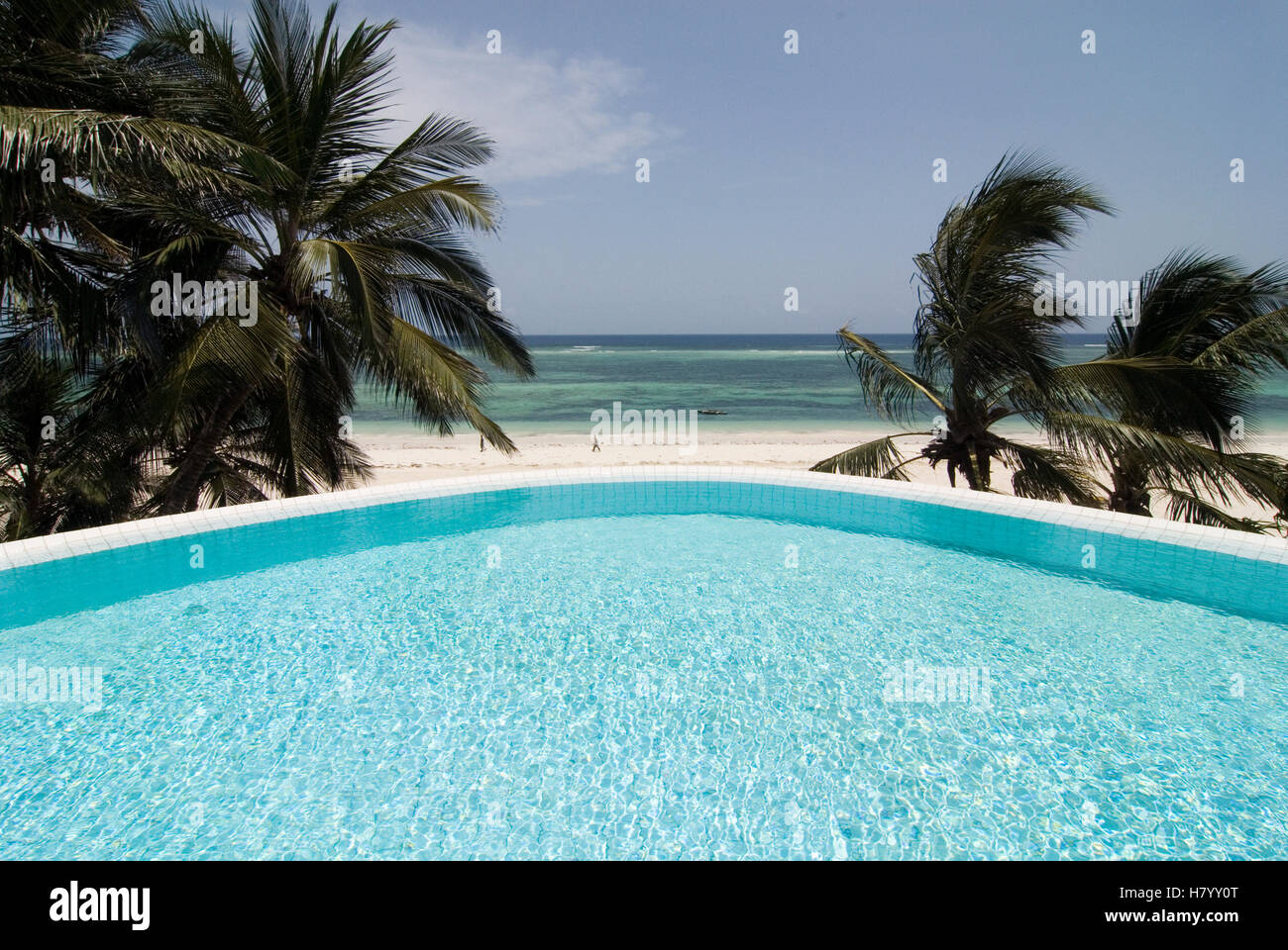 Pool beside the beach of Diani Beach in Kenya, Africa Stock Photo