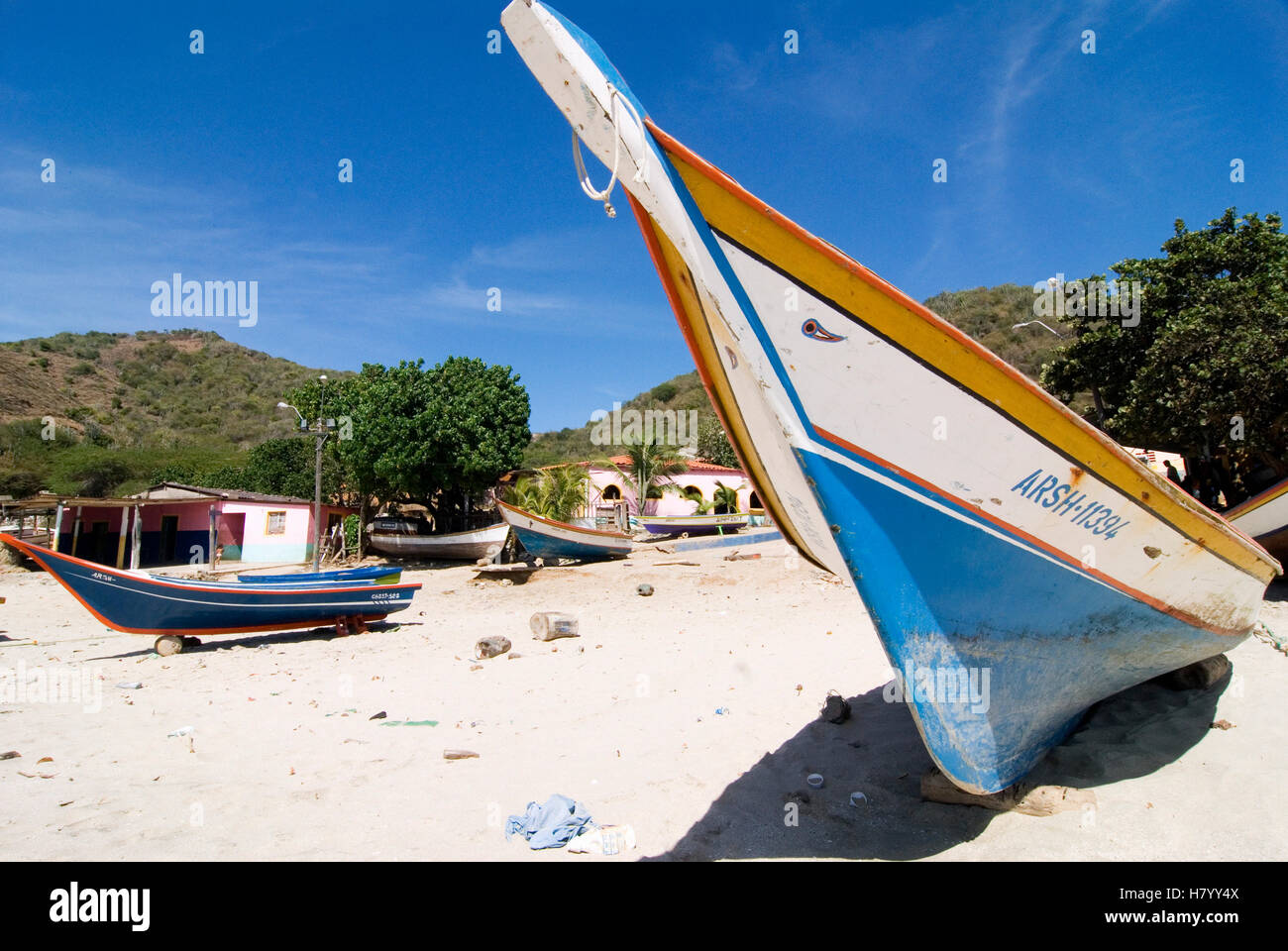 Fishing boats in Manzanillo on the island of Isla Margarita, Venezuela, South America Stock Photo