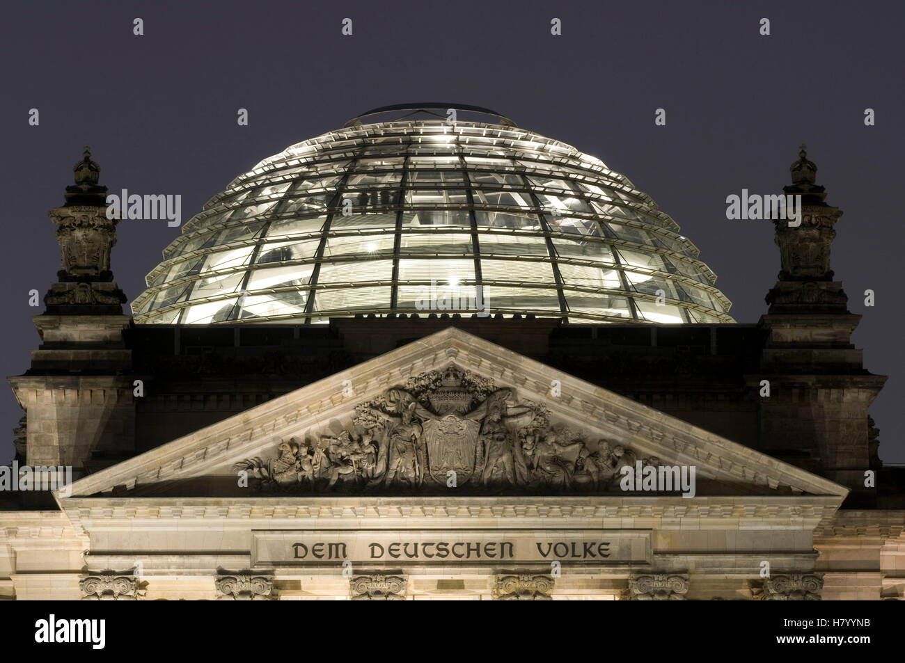 Glass dome of the Reichstag parliament at night, Berlin Stock Photo