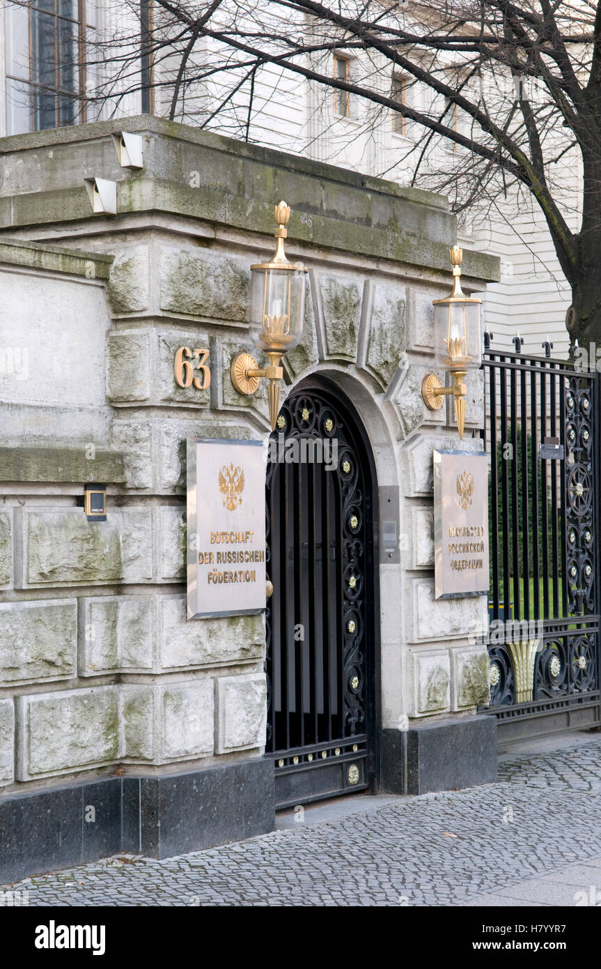 Entrance to the Embassy of the Russian Federation, Berlin Stock Photo