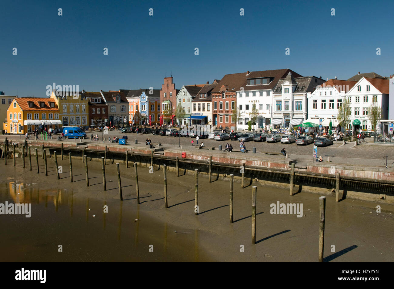 Inland harbour, Husum, North Sea, North Friesland, Schleswig-Holstein Stock Photo