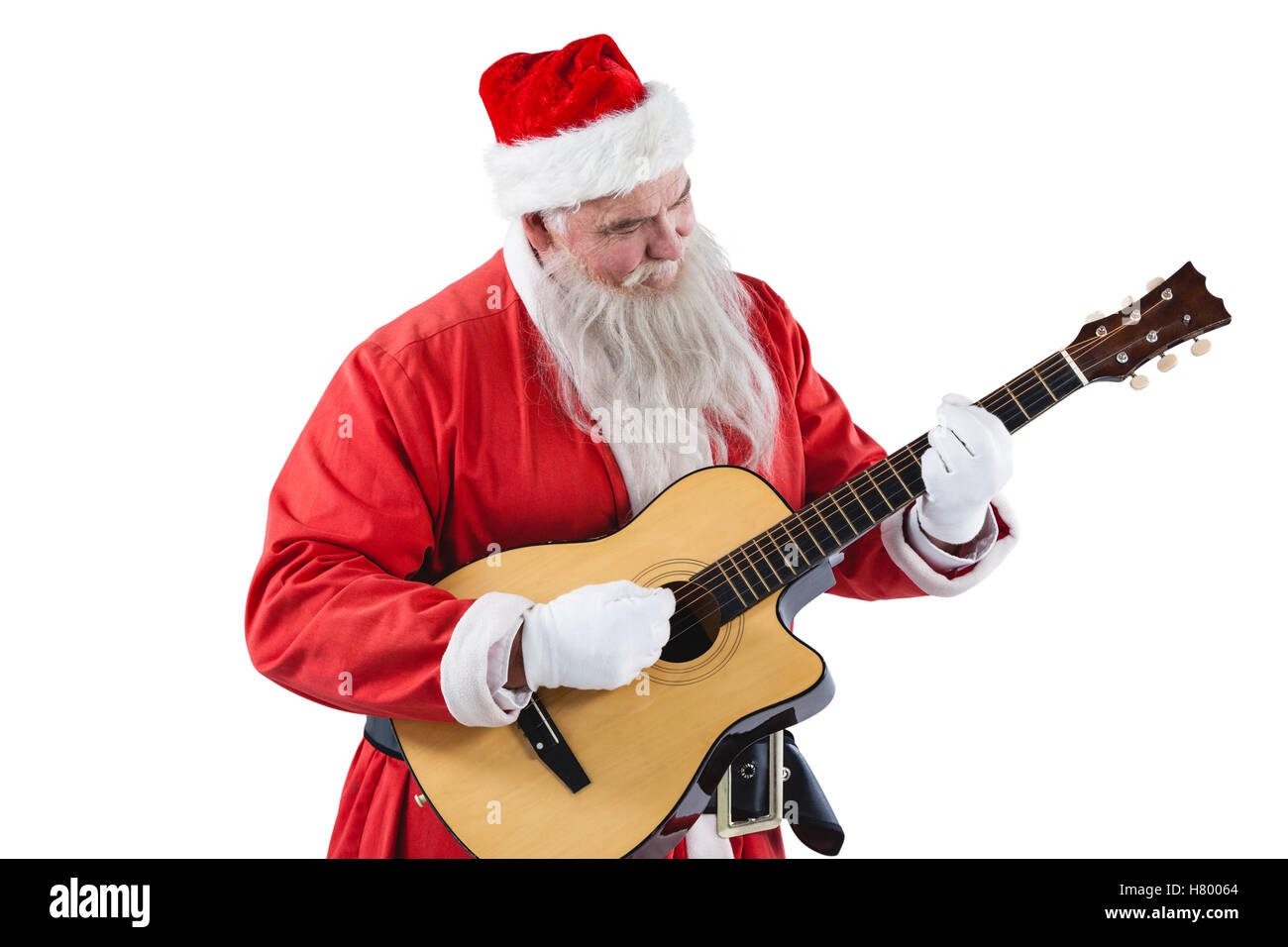 Smiling santa claus playing a guitar Stock Photo Alamy