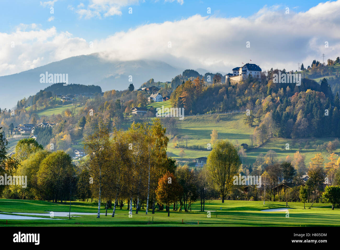 Mittersill: castle Schloss Mittersill, Salzach valley, golf course, Pinzgau, Salzburg, Austria Stock Photo