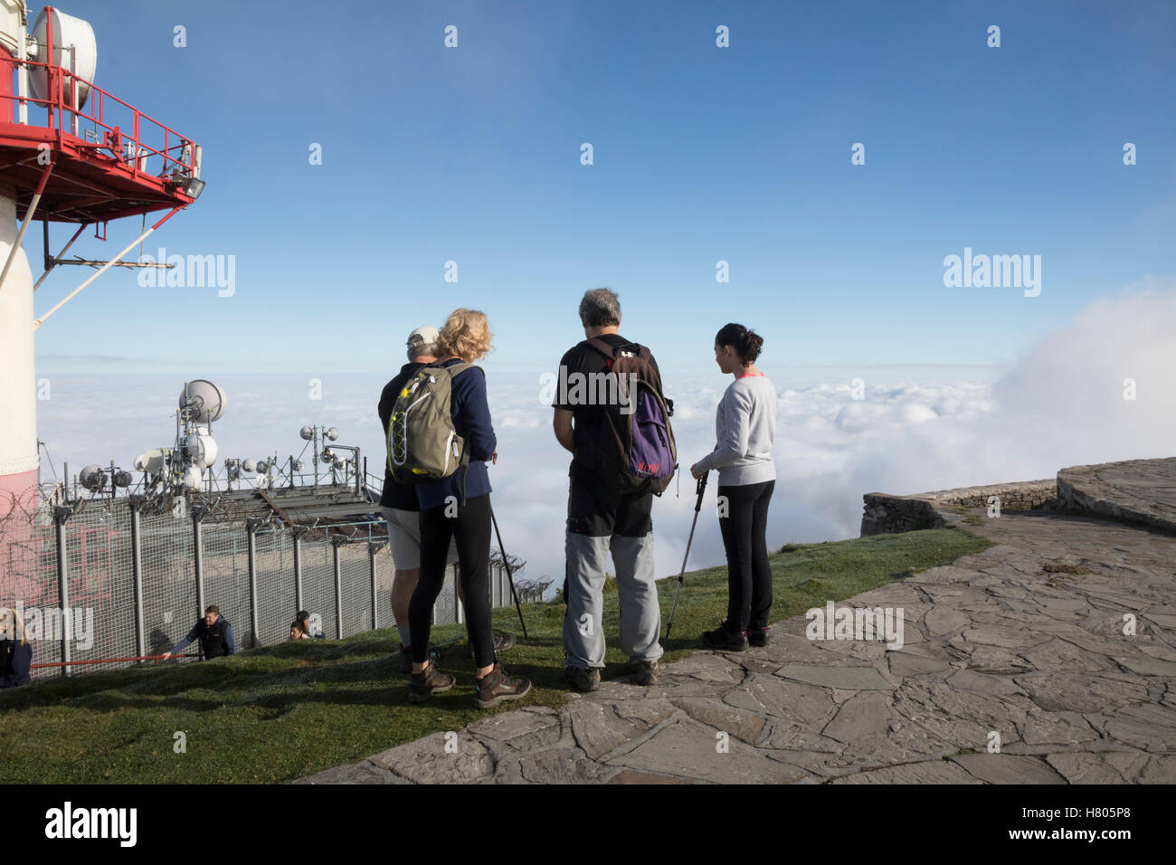 La Rhune, walkers at the summit, above cloud Stock Photo