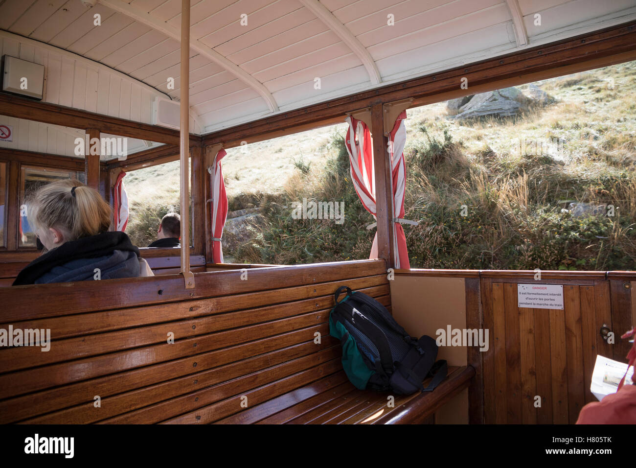 La Rhune, rack railway, interior of carriage Stock Photo