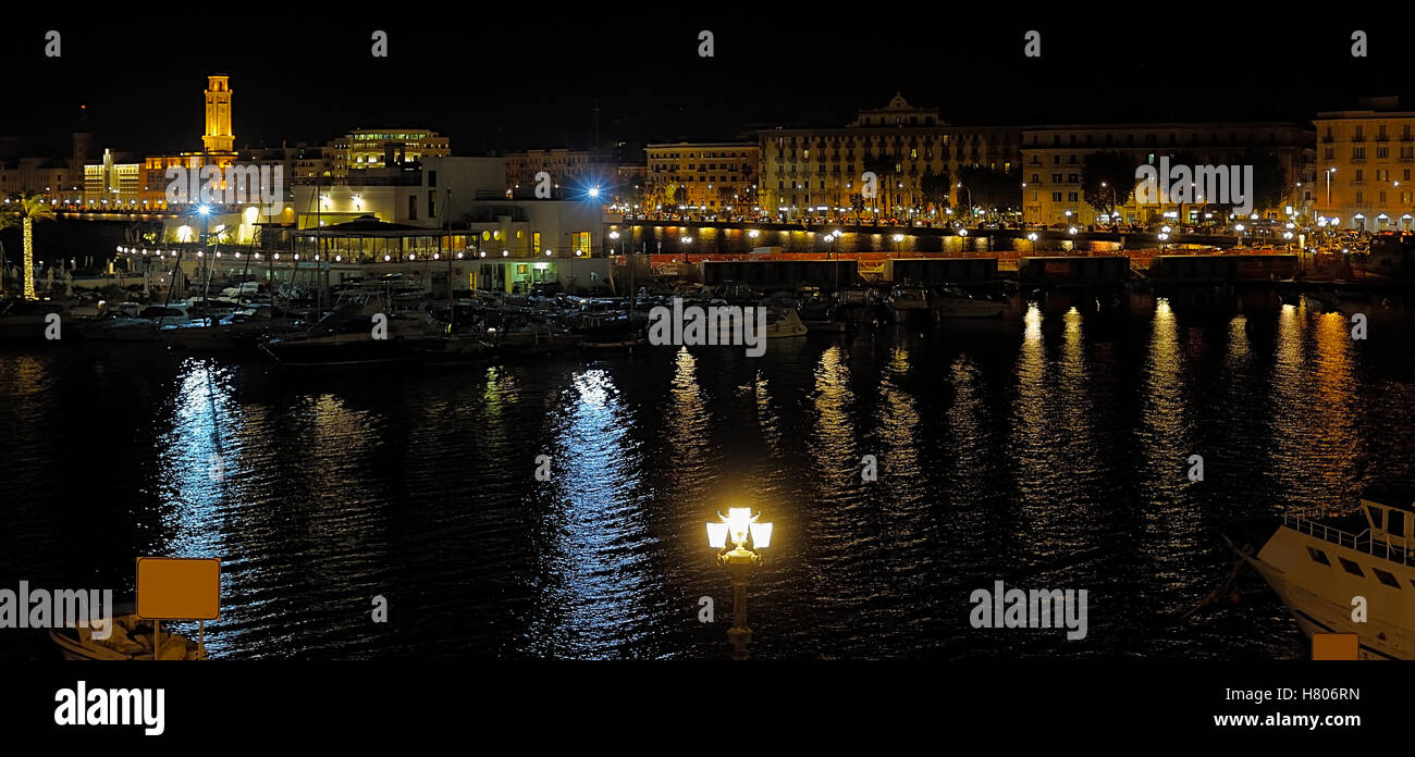 Bari night seafront and city lights Stock Photo