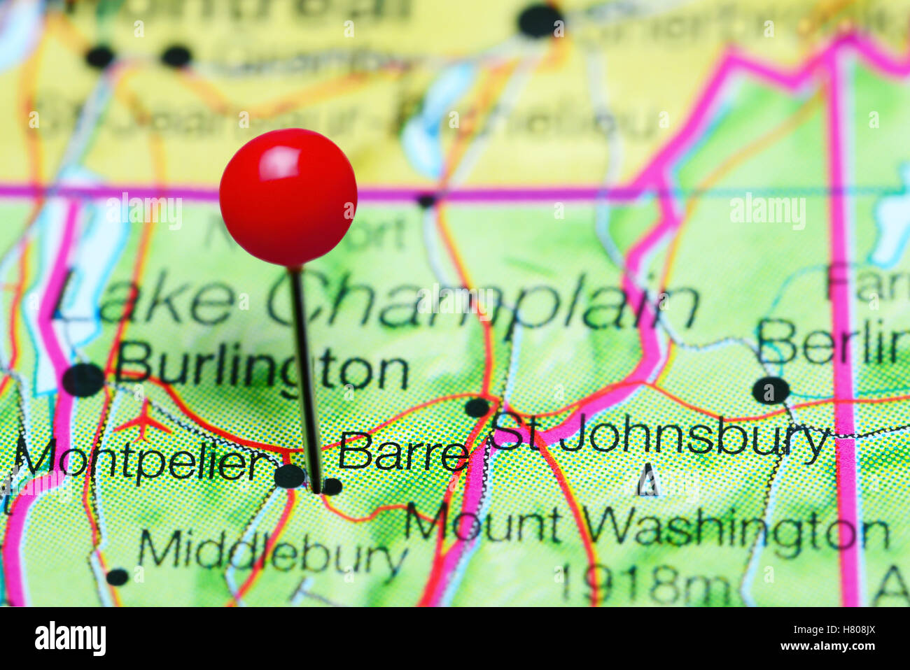 Barre pinned on a map of Vermont, USA Stock Photo - Alamy