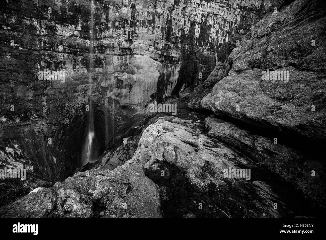 Cascade falls at Nacimiento del Rio Mundo Stock Photo