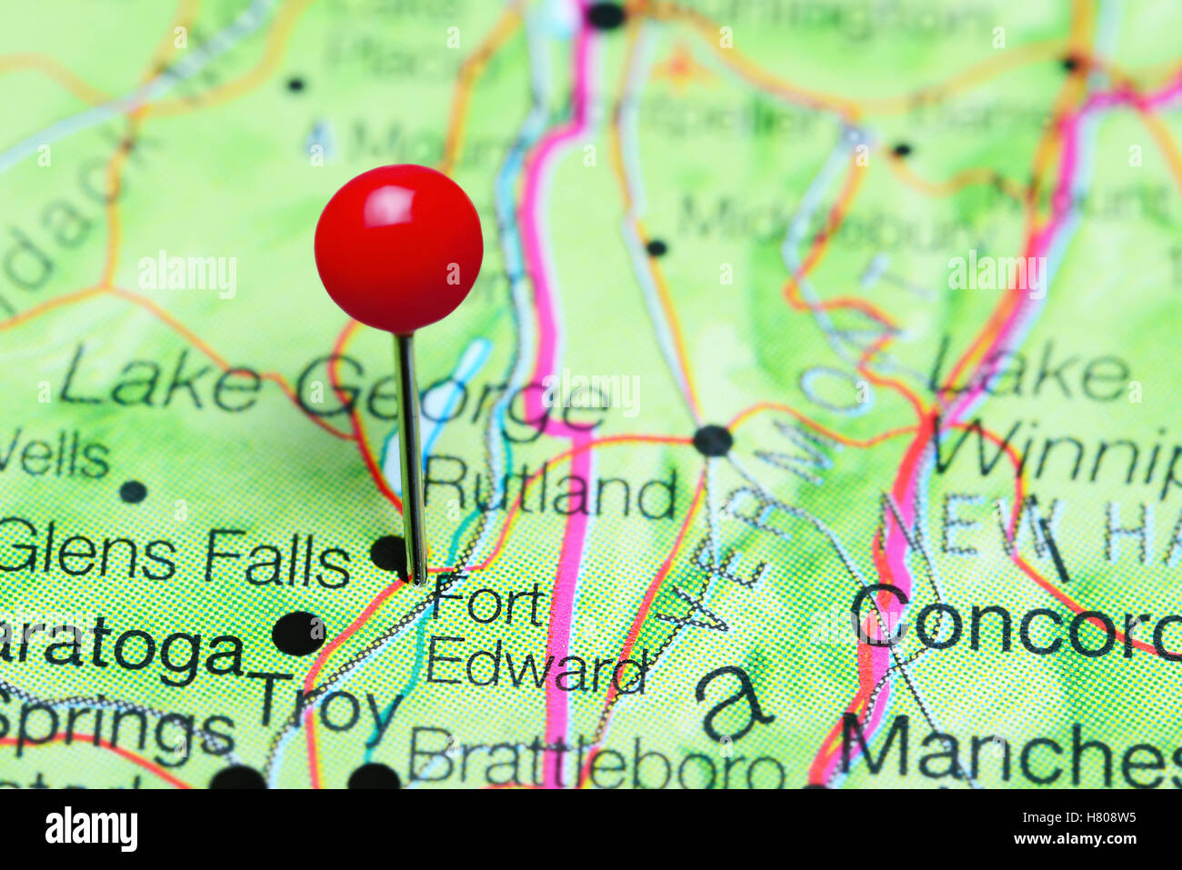 Fort Edward pinned on a map of New York state, USA Stock Photo Alamy
