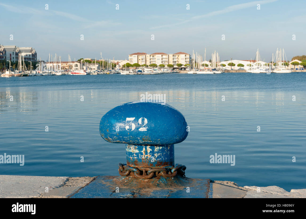 Poller to moor ships at the harbor marina of Port-Saint-Louis-sur-Rhône, France Stock Photo