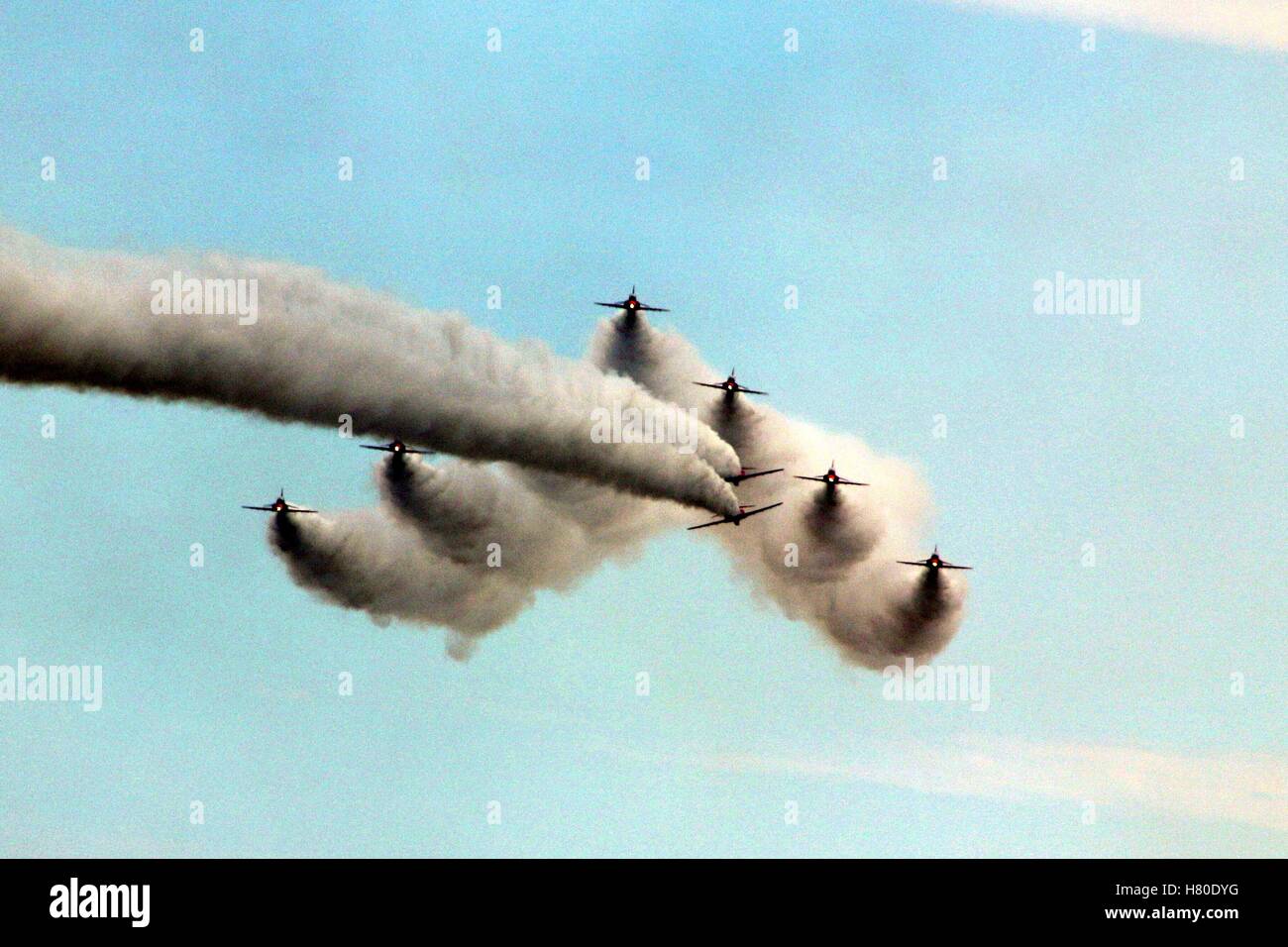 raf-red-arrows-display-armed-forces-day-cleethorpes-june-2016-stock