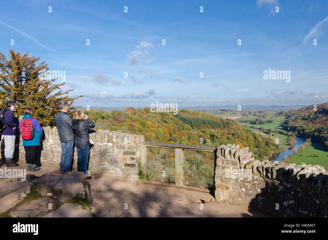 Visitors on Symonds Yat Rock admiring the view of the River Wye Stock Photo