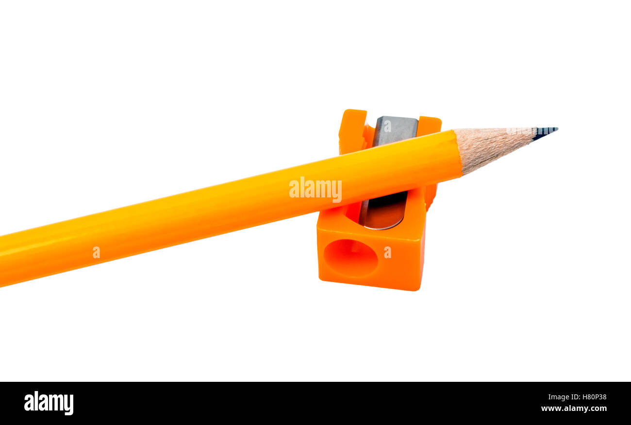 One yellow pencil on a white background Stock Photo