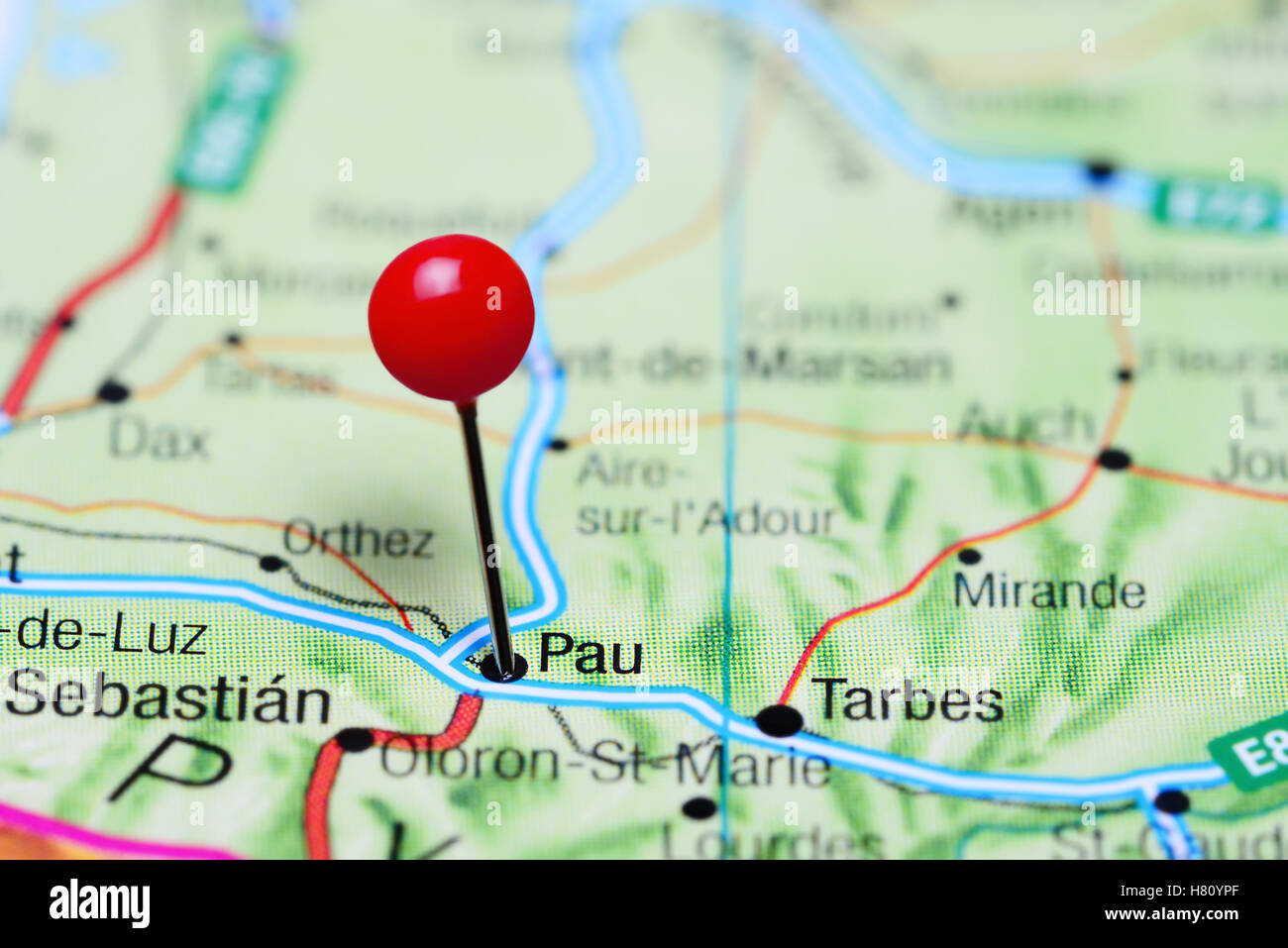 Pau pinned on a map of France Stock Photo - Alamy