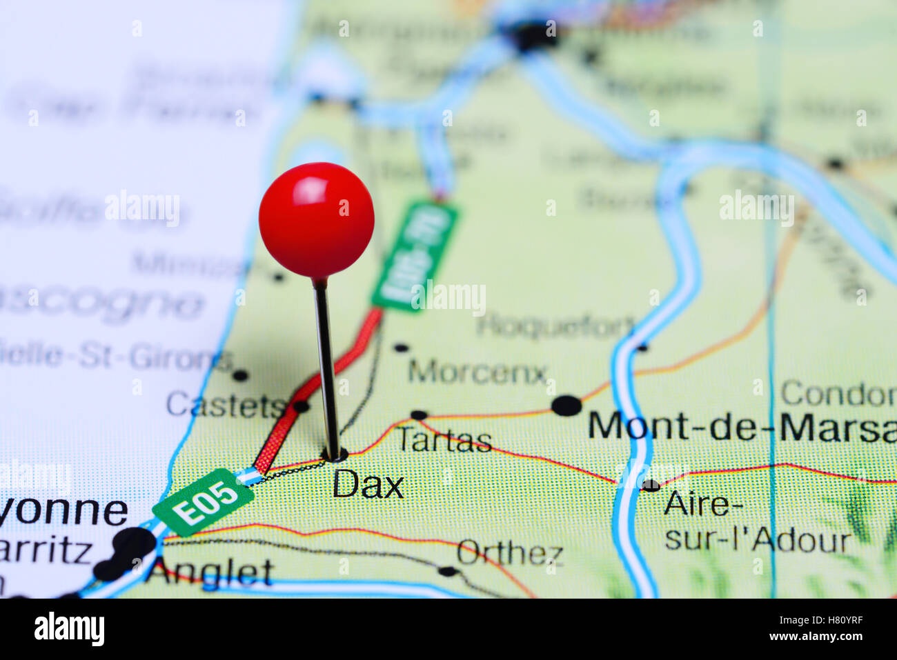 Dax pinned on a map of France Stock Photo
