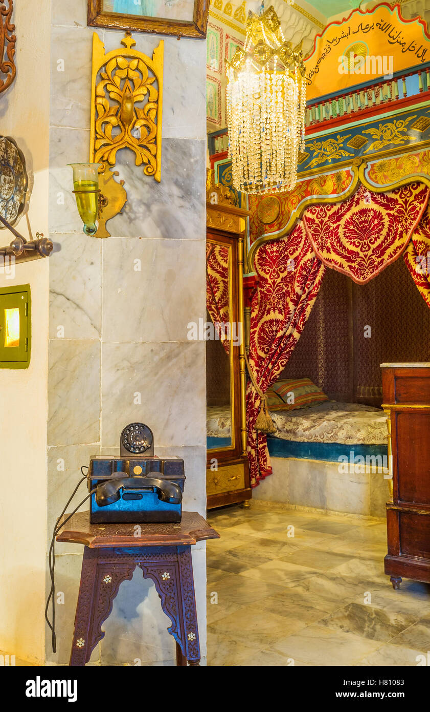 The owners room in Dar Essid mansion with the vintage phone on the tiny ...