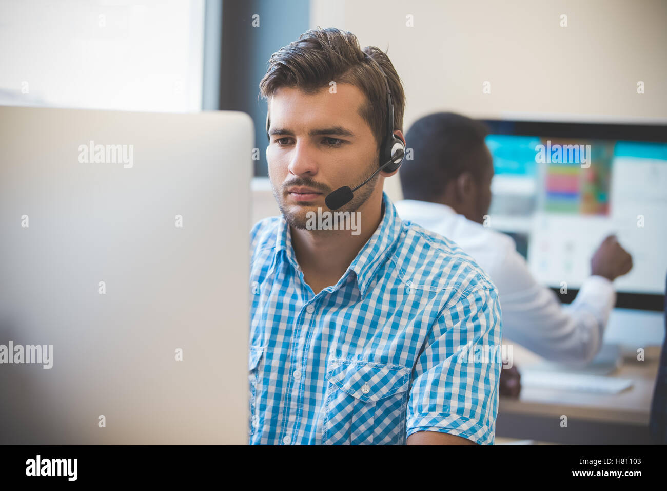 startup business, software developer working on desktop computer Stock