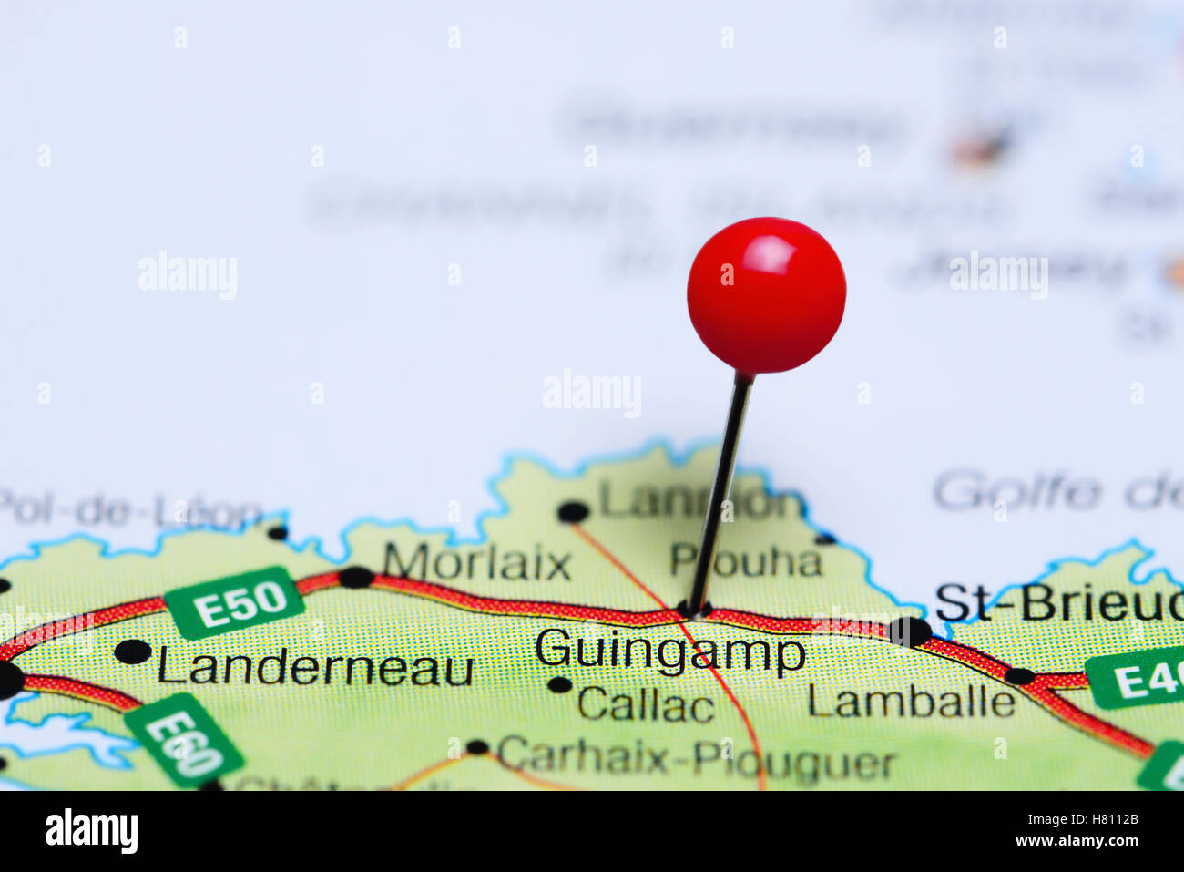 Guingamp pinned on a map of France Stock Photo