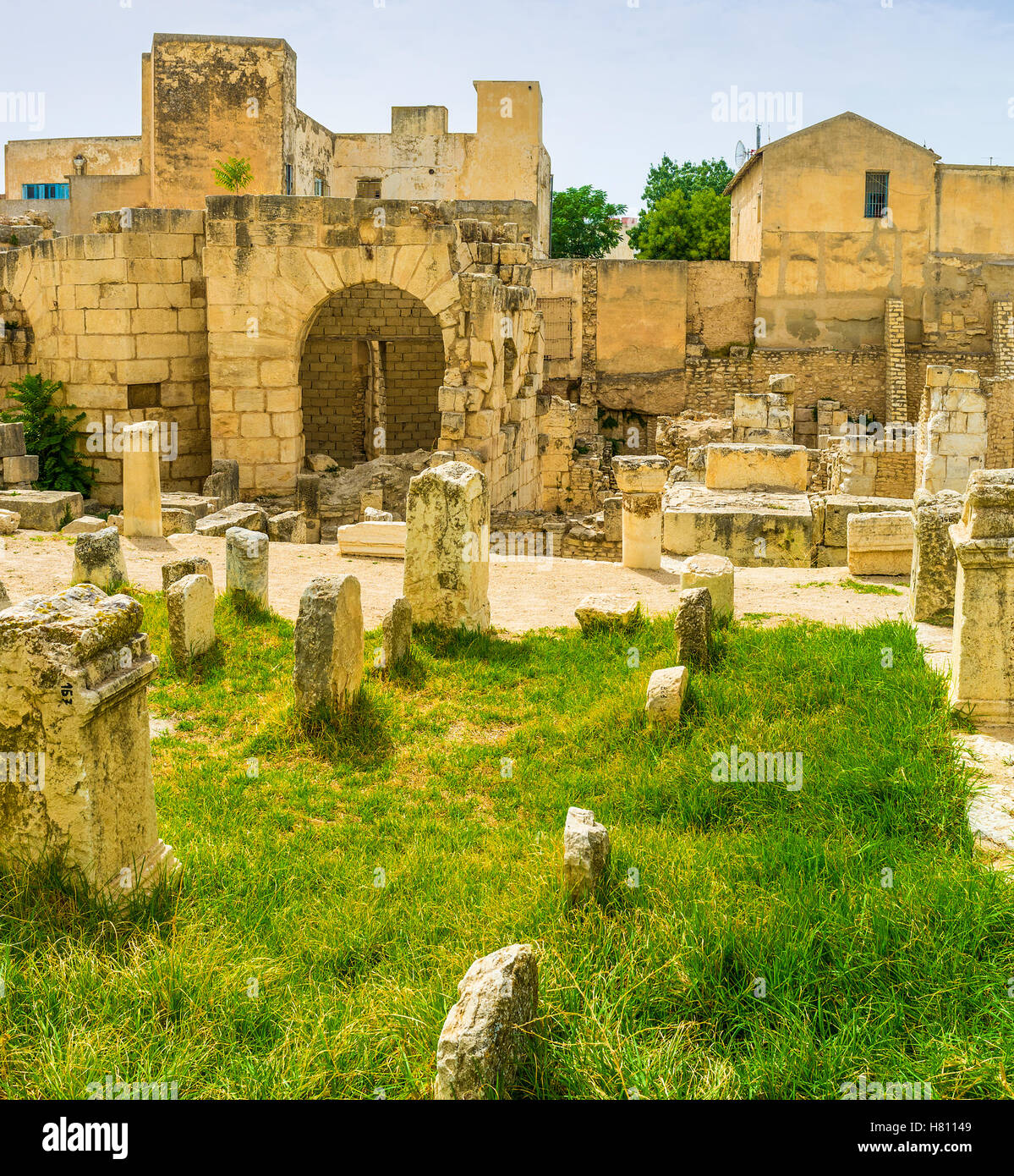The ancient ruins of the Roman baths are the notable landmark of El Kef, Tunisia. Stock Photo