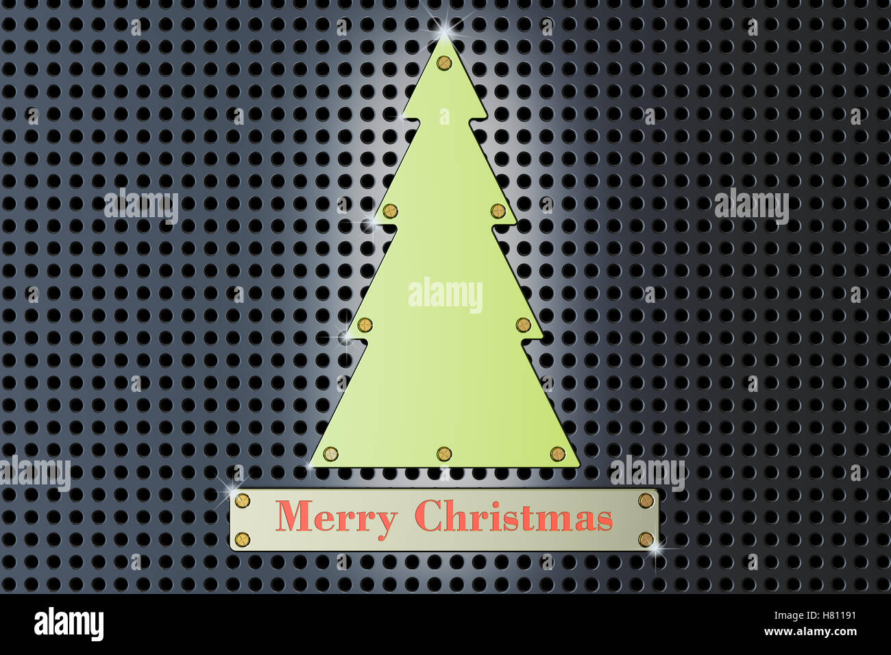 Merry Christmas concept with green metallic Christmas Tree 3D rendering Stock Image