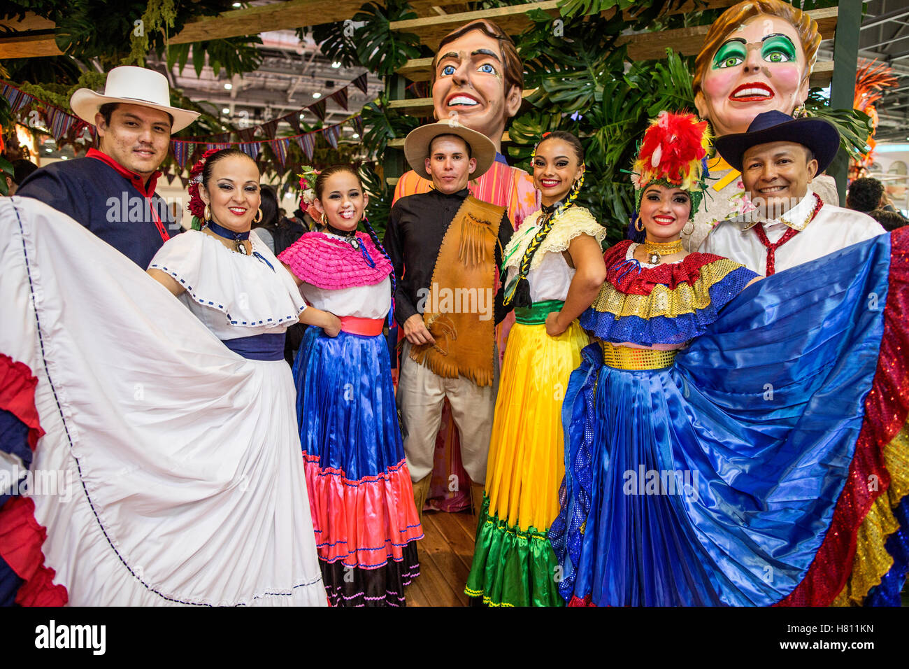 People Wearing Traditional Costa Rica Clothes World Travel Market London UK Stock Photo