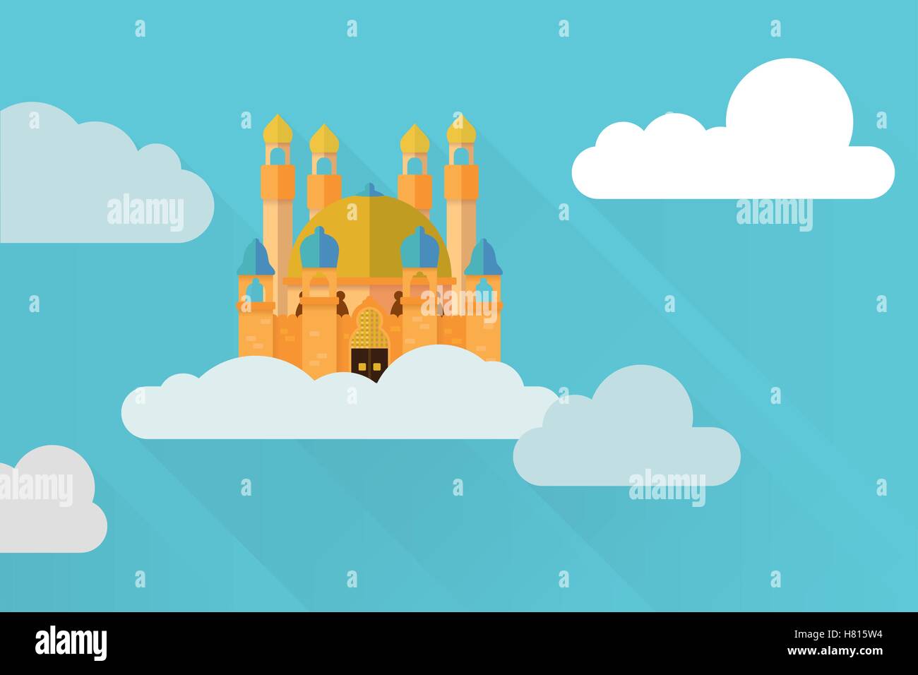 Flat design fantasy castle in the sky vector illustration Stock Vector